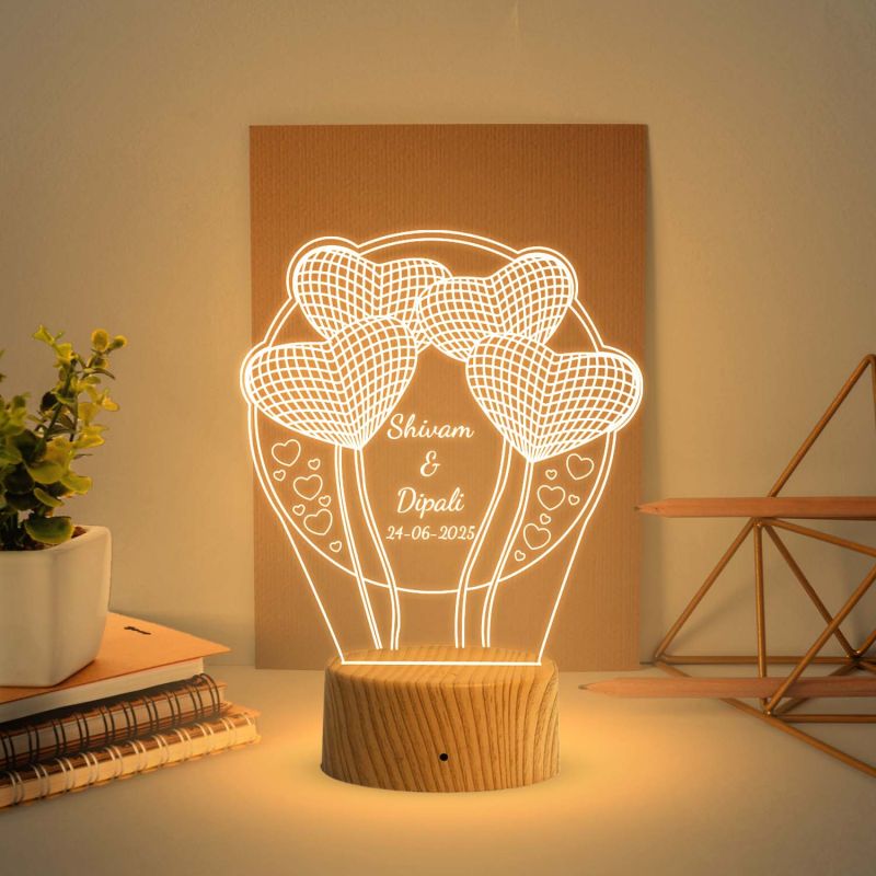 3D Illusion Heart Couple night lamp with Warm White Light Customize Name, Date Gift for Couple Birthday, Anniversary, Wedding, Engagement